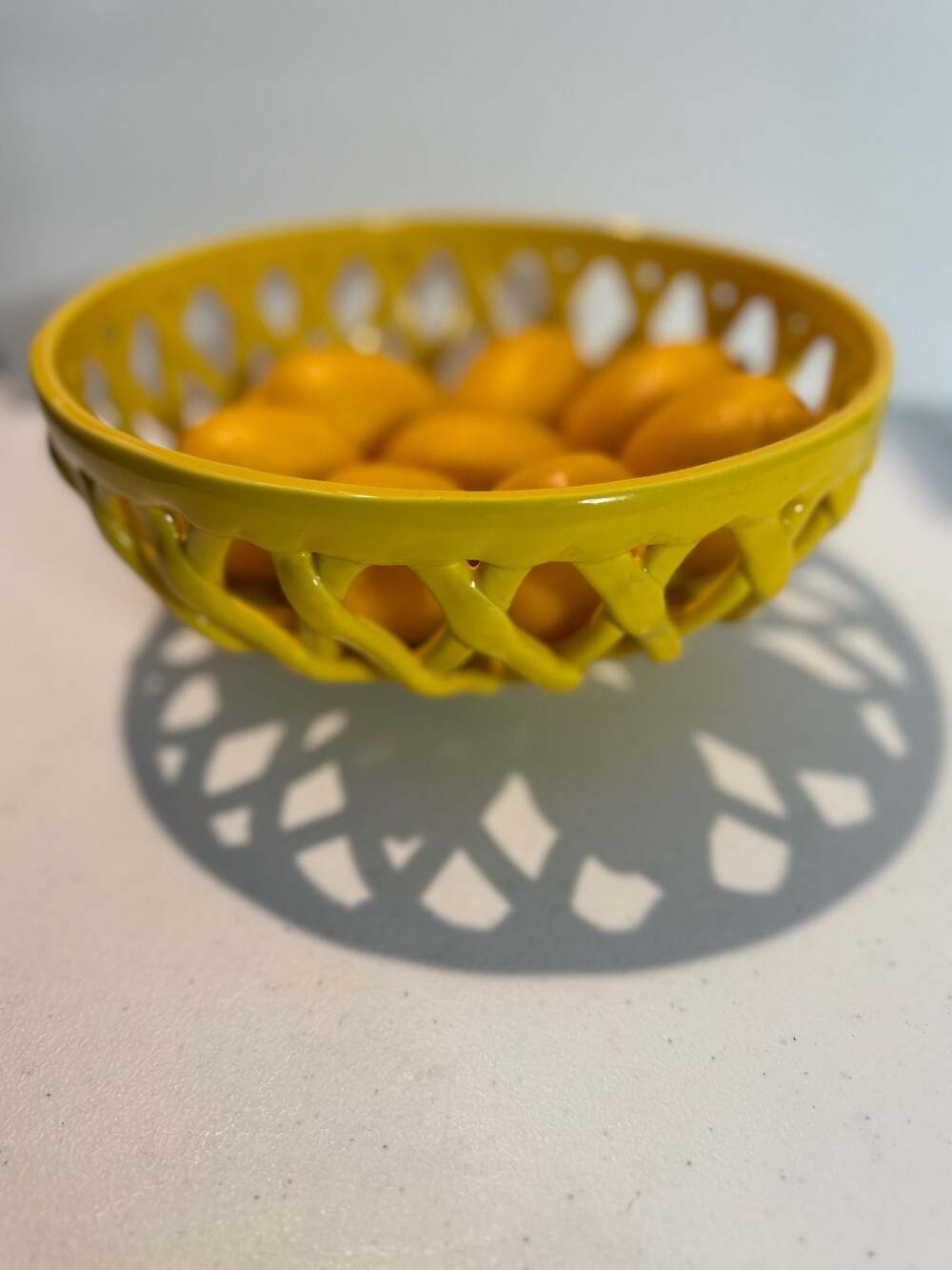 Food Network Yellow Ceramic Lattice Woven Basket Bowl